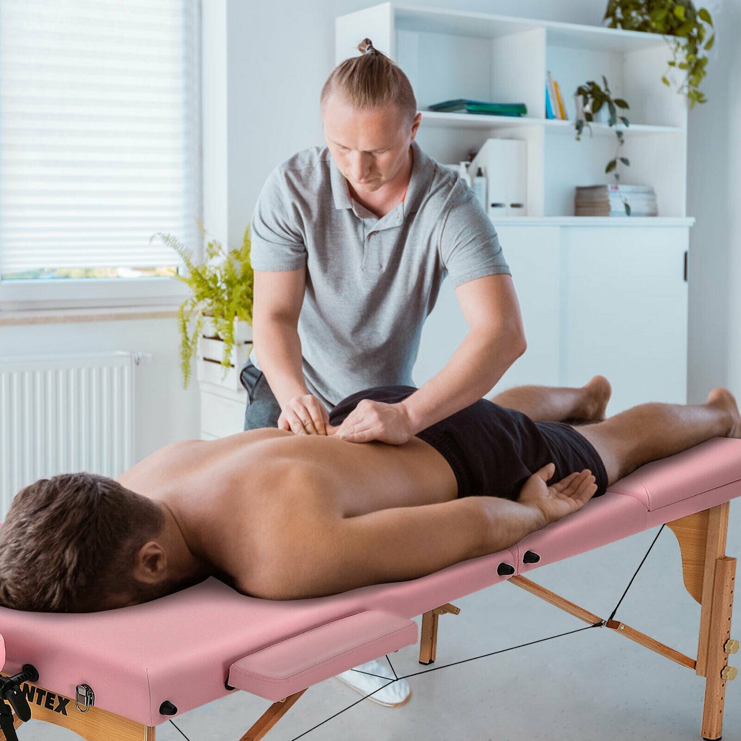 Portable Massage Table 3 Fold - Adjustable Spa Bed w/Carry Case Pink