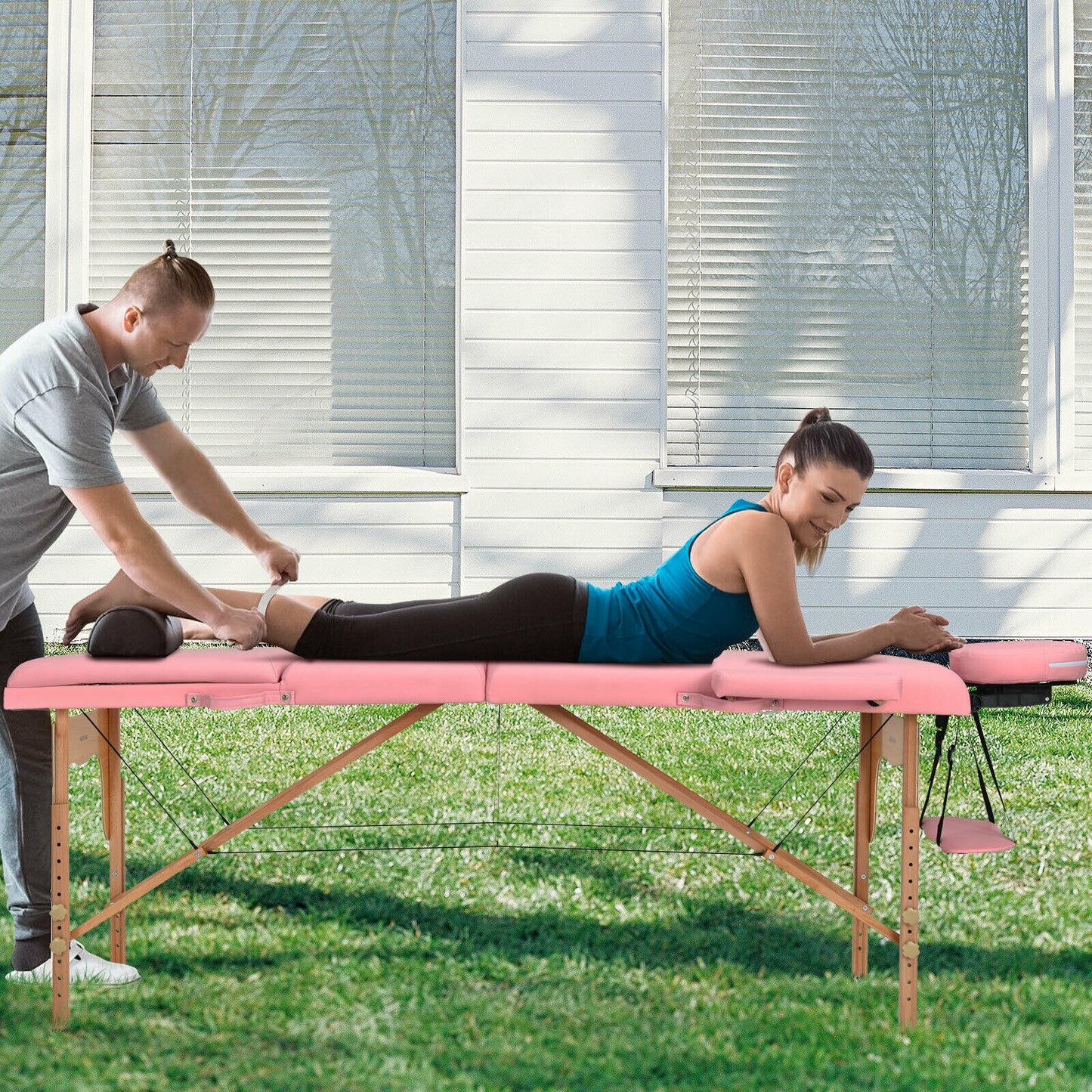 Portable Massage Table 3 Fold - Adjustable Spa Bed w/Carry Case Pink